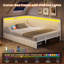 Structure de lit d'angle avec tiroirs de rangement, canapé-lit double avec rails revêtus de tissu métallique, unité de lit avec lumières à DEL et station de charge, structure de lit double moderne (beige)-1202325672-1202325673