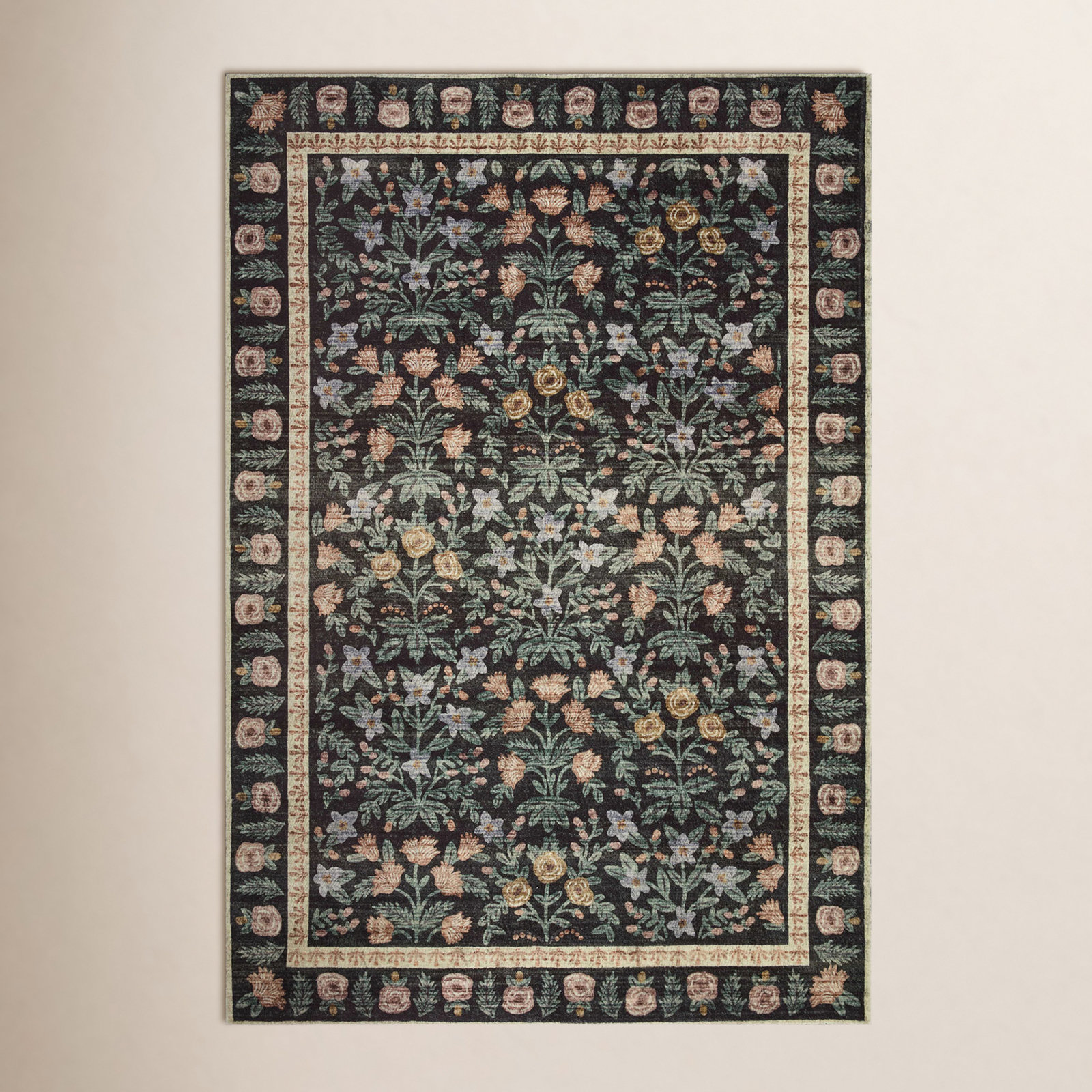 Rifle Paper Co. x Loloi Black Floral Rug, Rectangle 7'6" x 9'6"
