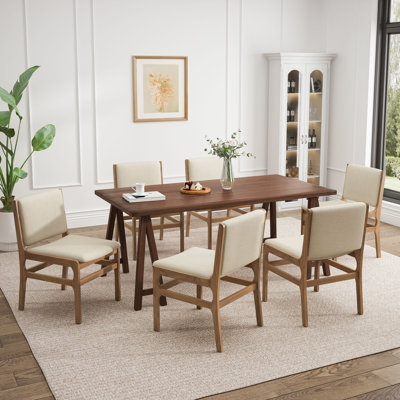 Davian 7-Piece Modern Mid-Century Rubberwood Dining Set