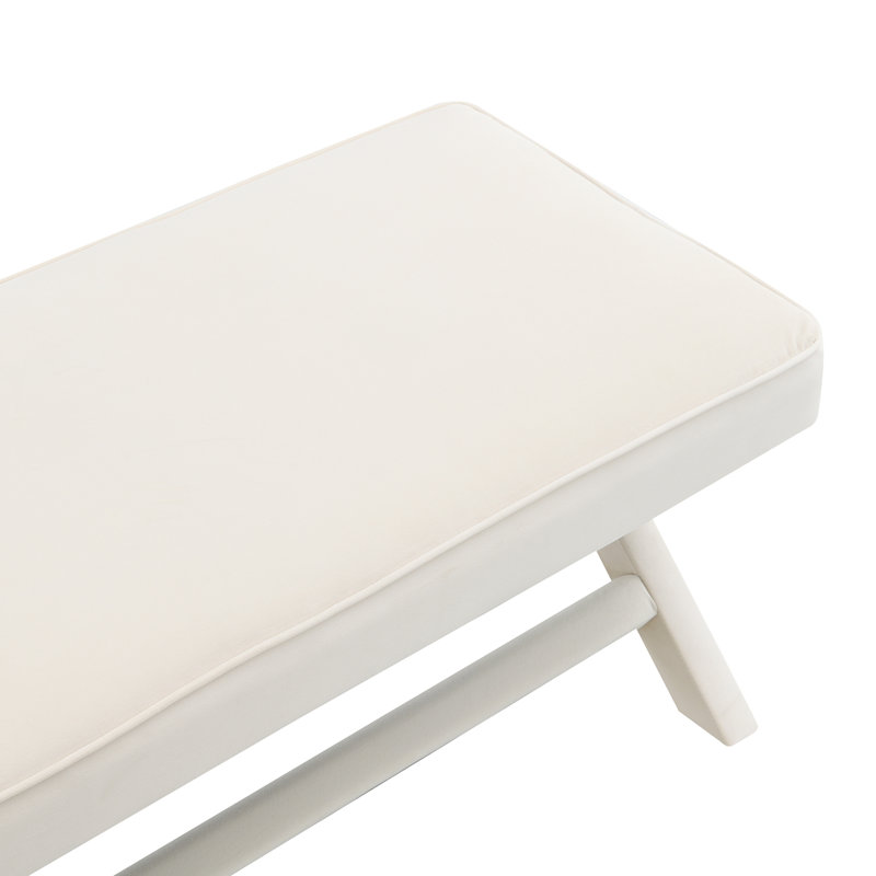 Banc Comfort double rembourré en velours, tabouret avec pieds croisés élégants, Beige, Beige