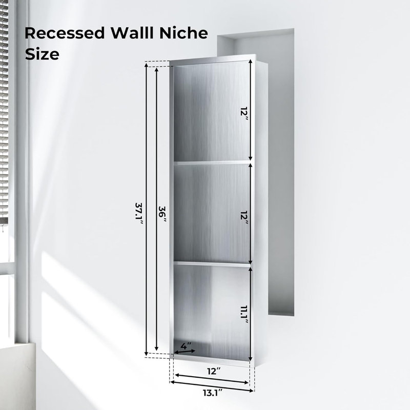 Niche de douche en acier inoxydable 304 | Rangement mural pour salle de bain, Noir