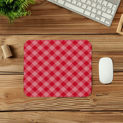 Abstract Red Plaid Pattern III Modern Gaming Cute Office Laptop Desk Pad Gift Mat Square Rectangle Non-Slip Mousepad
