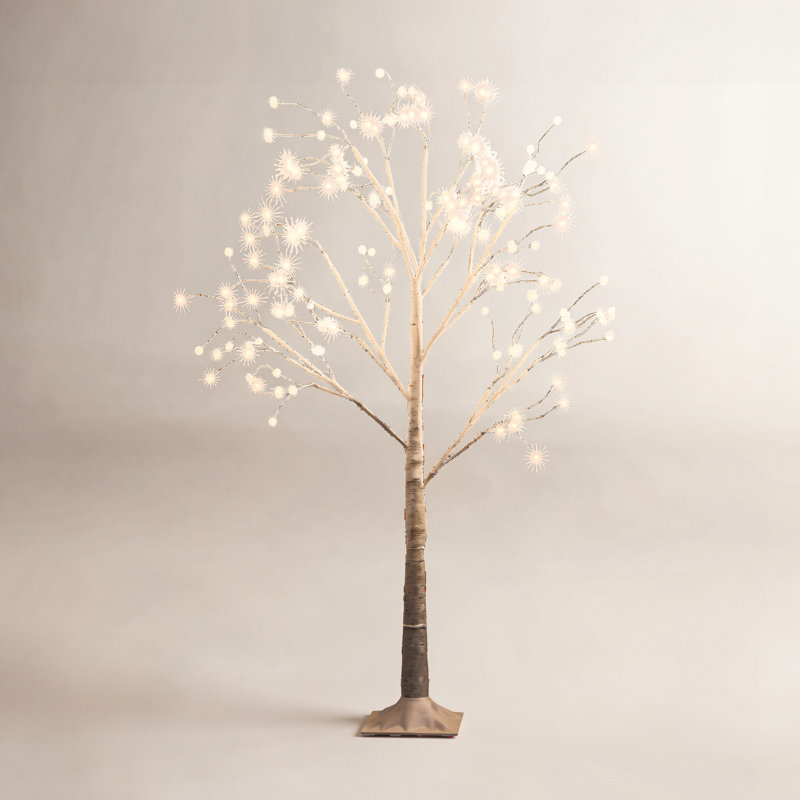 4' Snowy Artificial Lighted Birch Tree