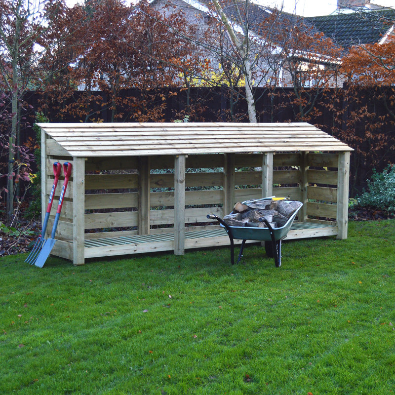 Urbanna 340cm W x 80cm D Solid Wood Log Store, Light Green