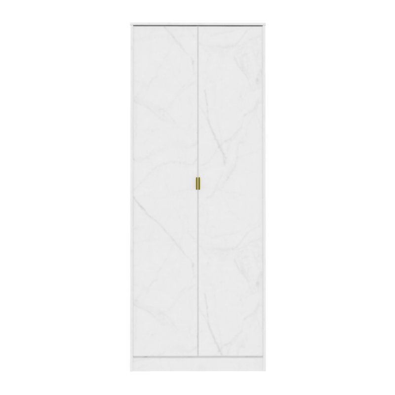 Fully Assembled 2 Door Wardrobe, White Marble Stone Effect Veneer