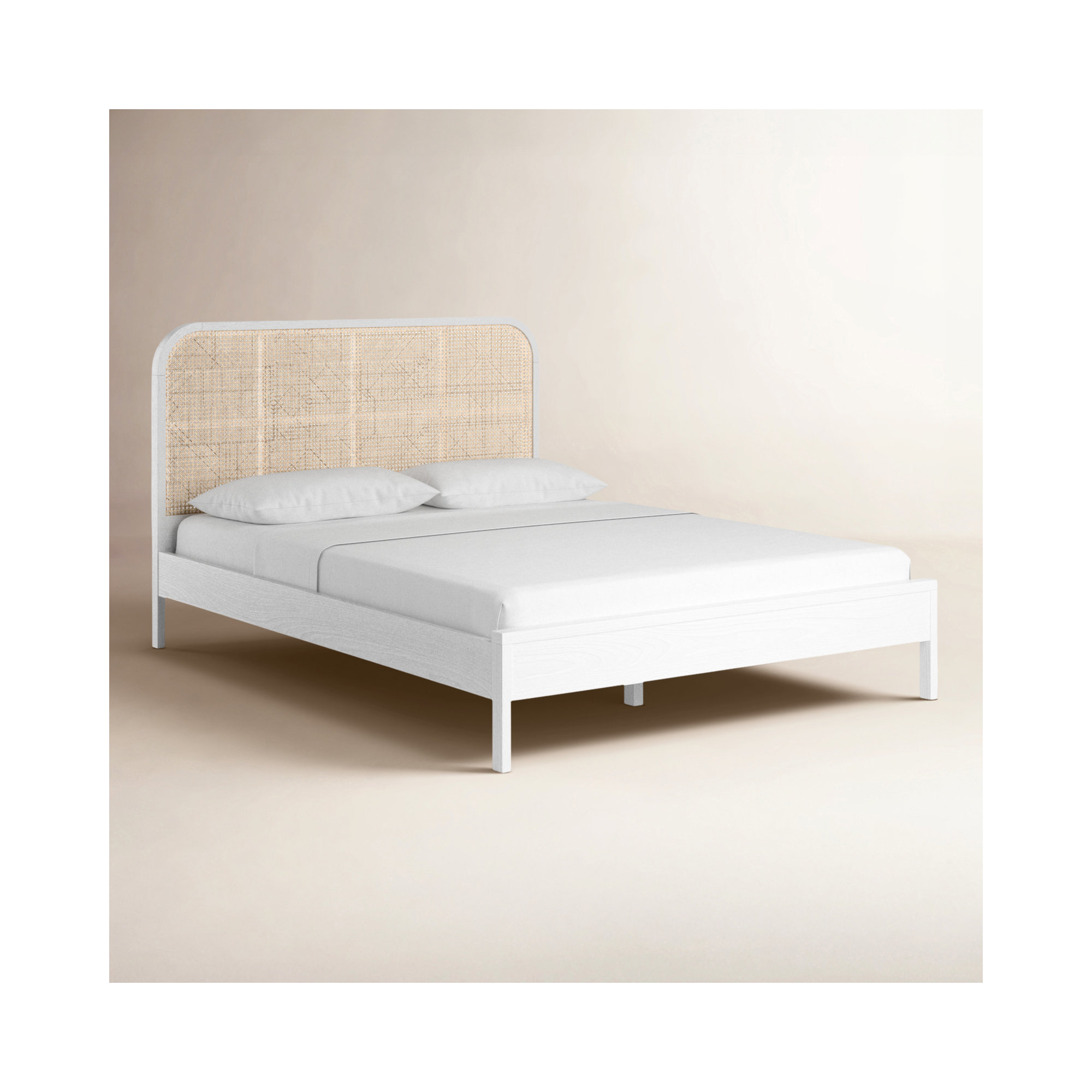 Alvery Cane Bed, White, Queen