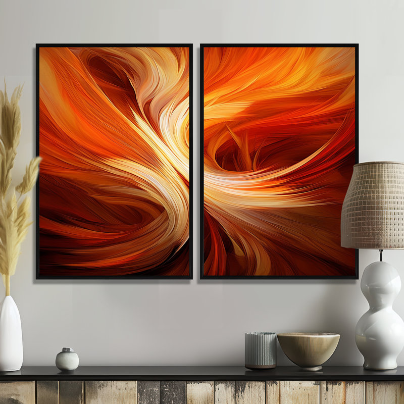 Conception abstraite orange fractale chaude VI - art mural surdimensionné 2 fractales, 36" H x 48" W, Black