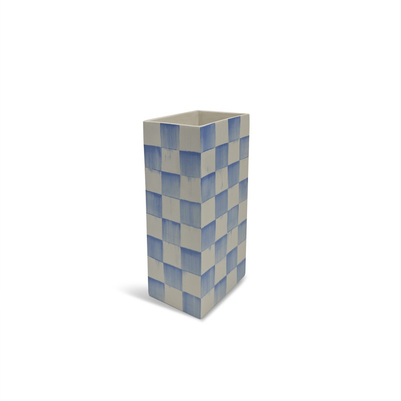 Sky Check Pillar Vase, 10.25" H x 5.25" W x 4" D
