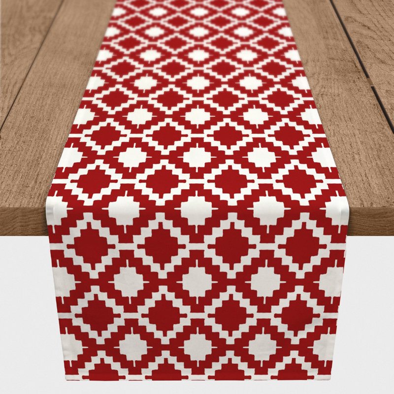 Chemin de table en losanges pointillé Nalston, 72 po x 16 po, Rouge, Géométrique 3