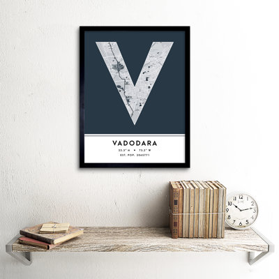 Vadodara City Map Vadodara Navy - Single Picture Frame Typography