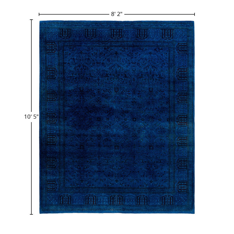 Tapis unique noué à la main Fine Vibrance - bleu, 8 pi 2 po x 10 pi 5 po