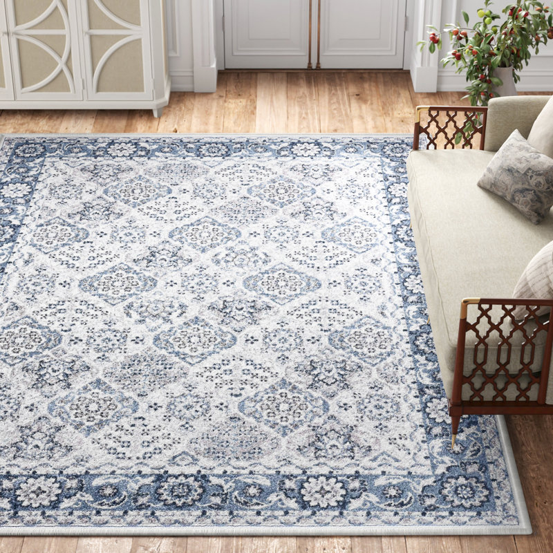 Tapis oriental bleu / gris Manns, Tapis de couloir 2 pi 3 po x 7 pi 3 po