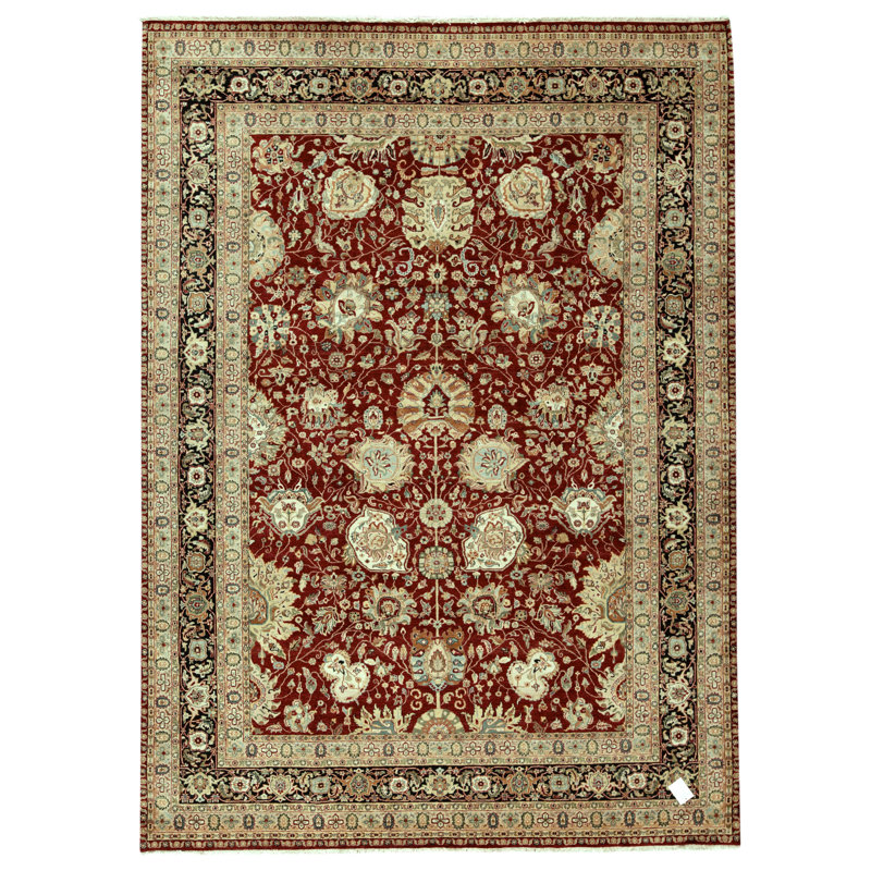 Tapis rouge et noir noué à la main de haute qualité