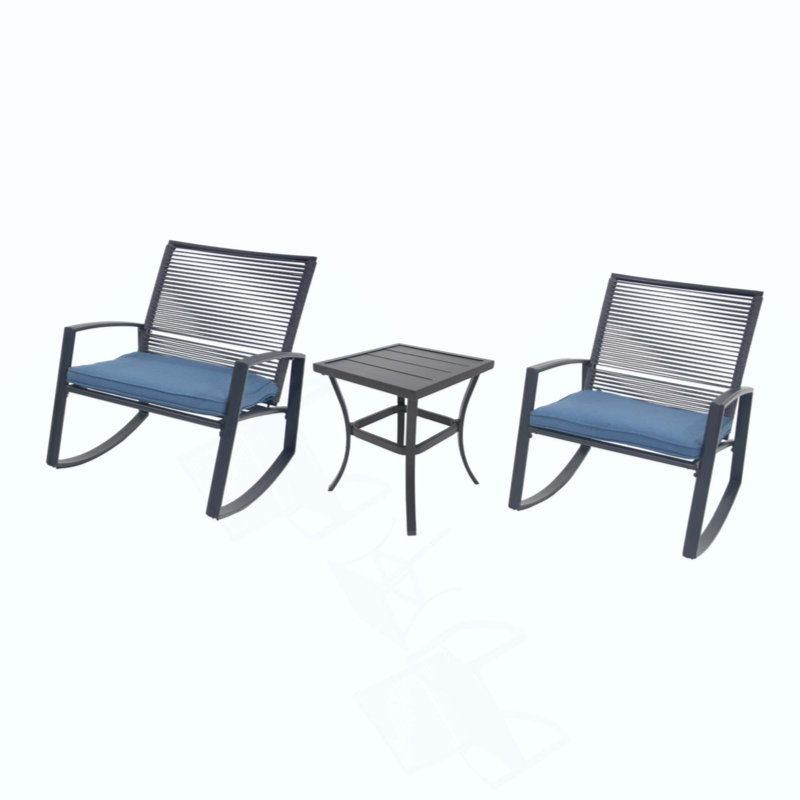 2-Person Outdoor Patio Bistro Metal Rocking Conversation Set With Table, Blue