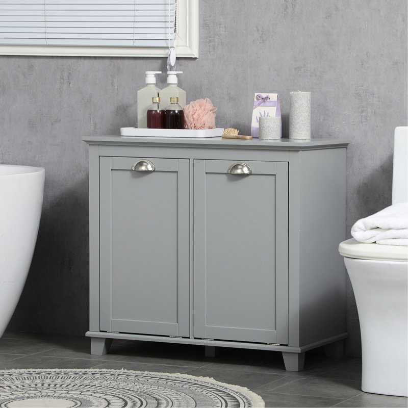 Armoire de trieur de linge Tilt-Out, organisateur de rangement de salle de bain avec panier inclinable à deux compartiments, gris