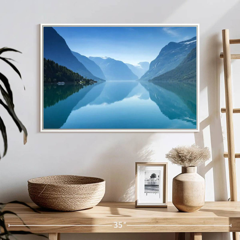 Vue du lac Lovatnet, Cadre flottant blanc, 25 po x 17 po