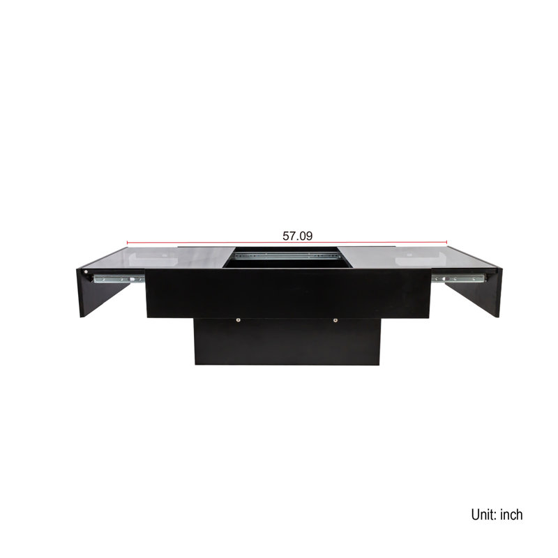 Table basse avec plateau coulissant, table centrale avec compartiment de rangement caché, table extensible pour le salon