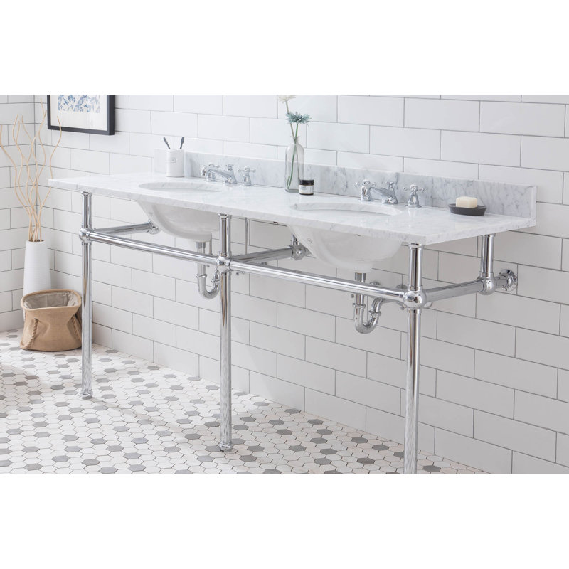 Water Creation Embassy 72'' Stone Oval Bathroom Vanity with Overflow , Chrome