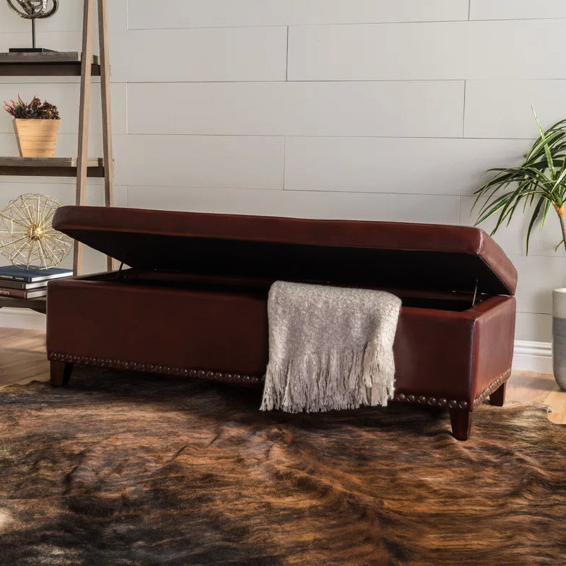 Rangement moderne en cuir avec capitonnage élégant et détails cloutés - châtaignier, l 52,26 po x P 19,47 po H 15,57 po