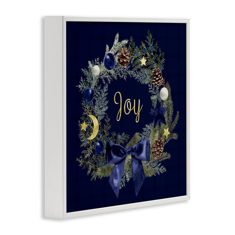 Couronne de joyeuses fêtes, art giclée encadrée par Victoria Barnes, Giclée encadrée blanc bord de mer, H 12 po x l 12 po