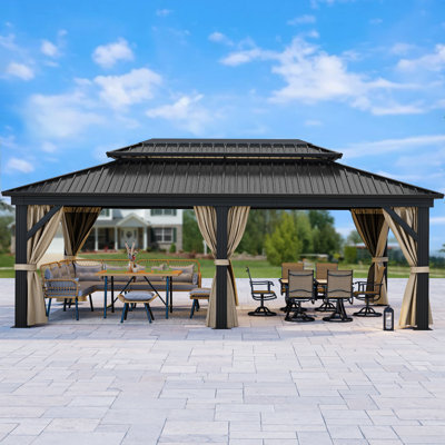 Pavillon de jardin en aluminium à toit double avec toit rigide