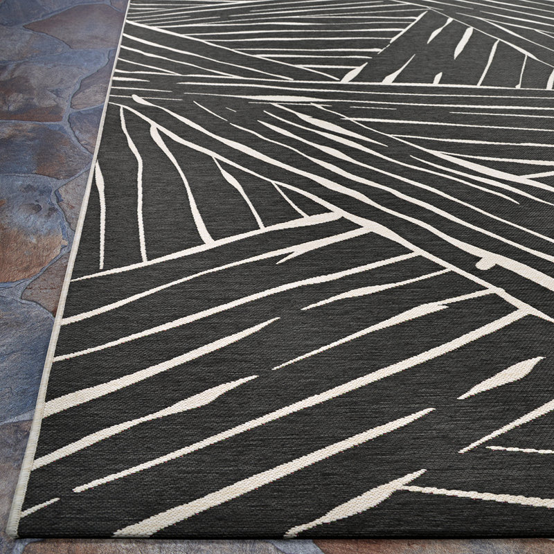 Tapis d'extérieur tissé à plat abstrait gris anthracite Dolce, Rectangle 2 pi 3 po x 3 pi 11 po