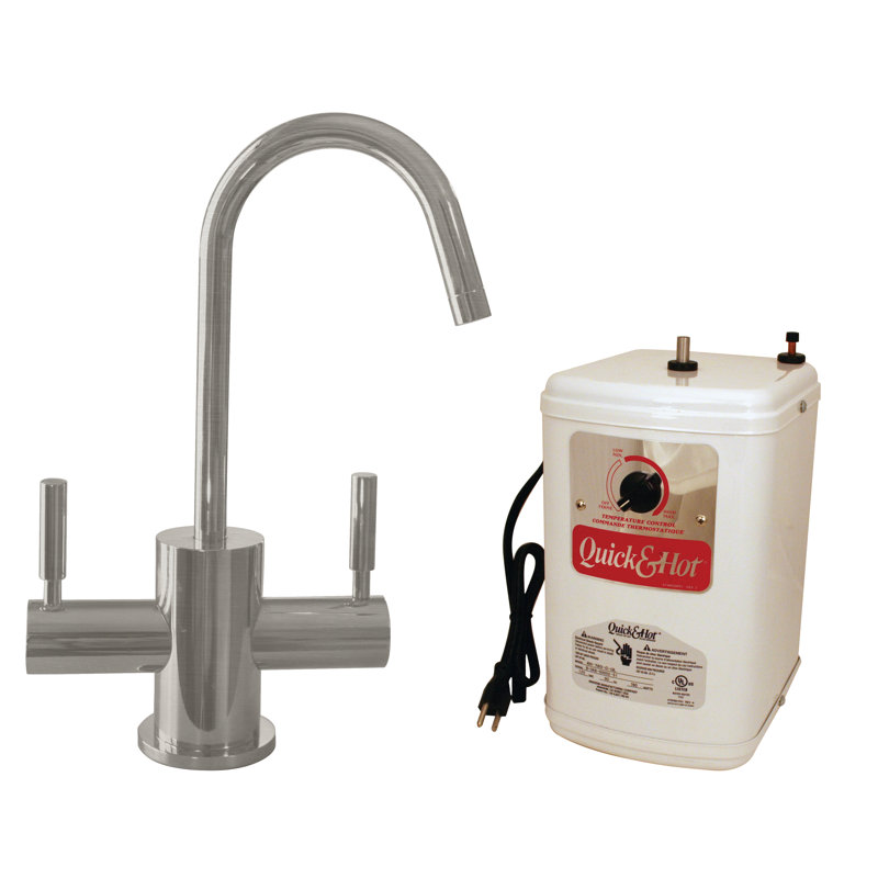 10" 2-Lever Hot and Cold Water Dispenser Faucet with Heating Tank, Satin Nickel