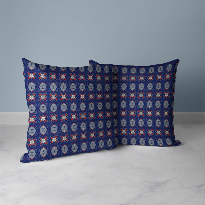 Coussin décoratif réversible intérieur / extérieur Darbari Dynasty, H 20 po x l 20 po, Bleu/gris/rouge