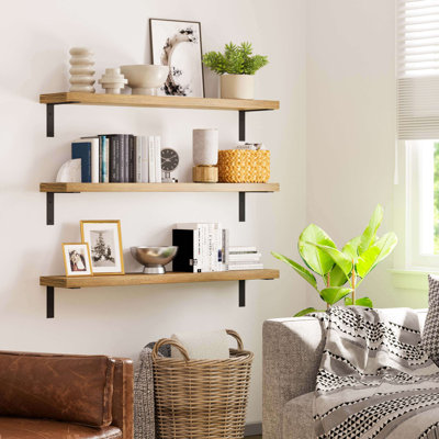 Floating Wood Shelves, Wall Mounted Bookshelf, 9.25'' Deep Floating Shelves for Wall, 48'' and 60'' options