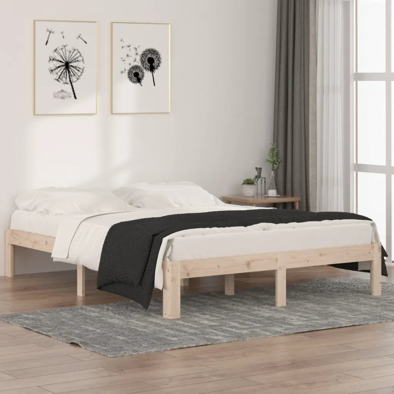 Bed Frame Solid Wood, Natural, Kingsize (5')