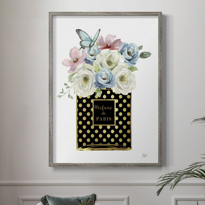 Impression encadrée de parfum floral à pois - bois massif 48558, H 11 po x l 9 po