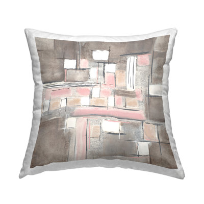 Coussin décoratif doux à motif géométrique abstrait à motif géométrique neutre rose par Merri Pattinian