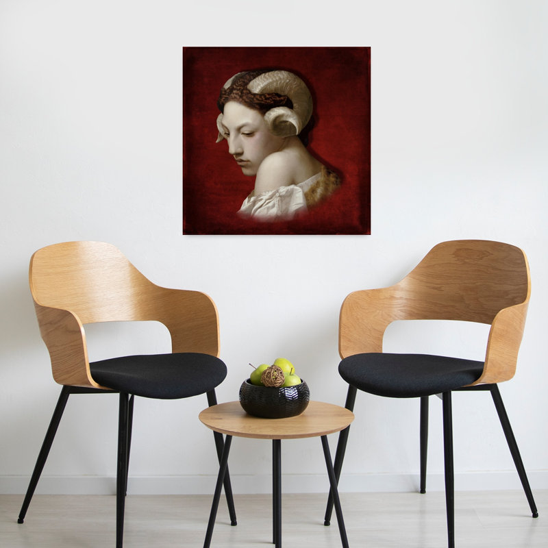 Pensive Ram Nymph Dreamy Ethereal Mystical Portrait Wall Art Print 1 Piece Wrapped Canvas Wall Art, 60.96cm H x 60.96cm W