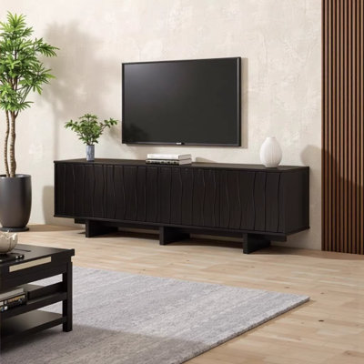 Meuble télé à grain rétro en bois avec porte ondulée pour téléviseur de 75 po ou moins avec meuble télé rustique avec gestion de câbles pour le salon
