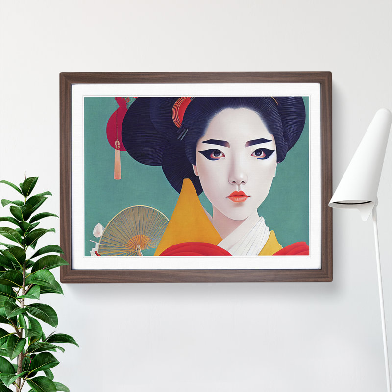 Harmonious Geisha - Single Picture Frame Print, 25cm H x 34cm W, Brown
