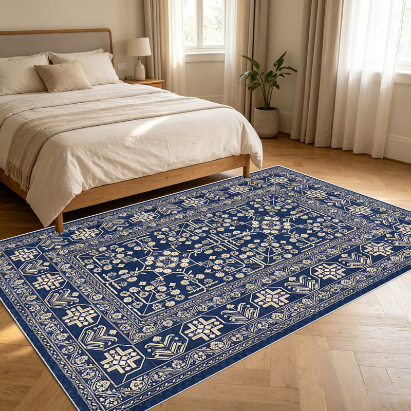 1PC Vintage Tribal Geometric Navy Cream area rugs for Living Room, Soft and Comfortable, Suitable for all seasons, easy-to-maintain, machine washable Indoor floor mat, Under Table Farmhouse suitable for dining table, bedroom, entryway, backyard