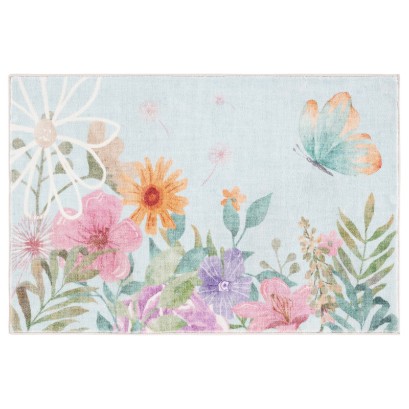 Tapis de cuisine Anircin, Rectangulaire 2 pi x 3 pi, Aigue-marine / rose