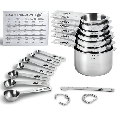 KALUNS 16-Piece Stainless Steel Measuring Cups and Spoons Set, Silver – Nesting Design with Engraved Measurements for Baking & Cooking