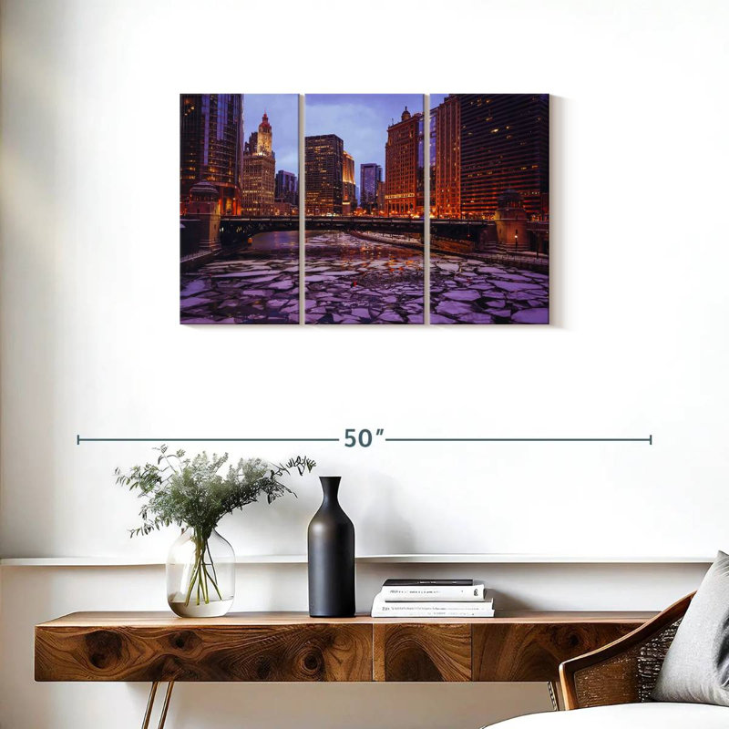 Tergel Chicago Frozen River Cityscape, 20" H x 33" W