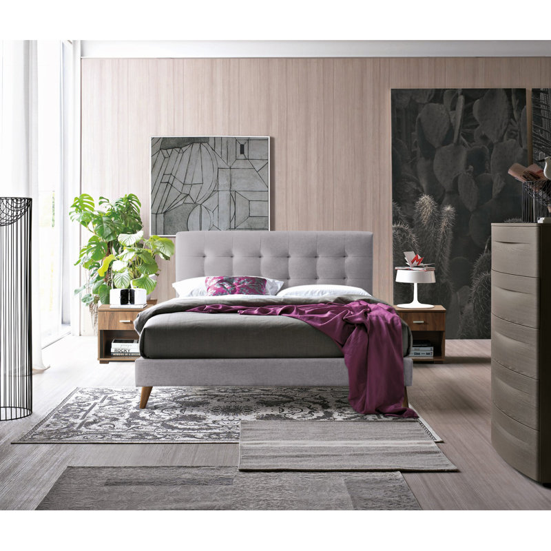 Morris Upholstered Bed, Double (4'6), Light Grey