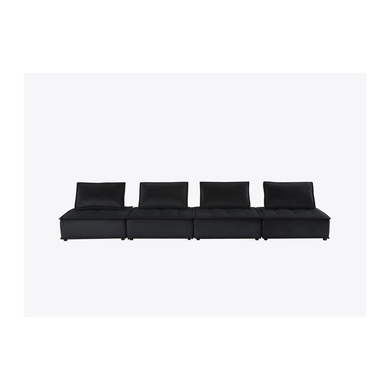 Sebron Upholstered Sectional, Black Velvet, 29" H x 120" W x 80" D