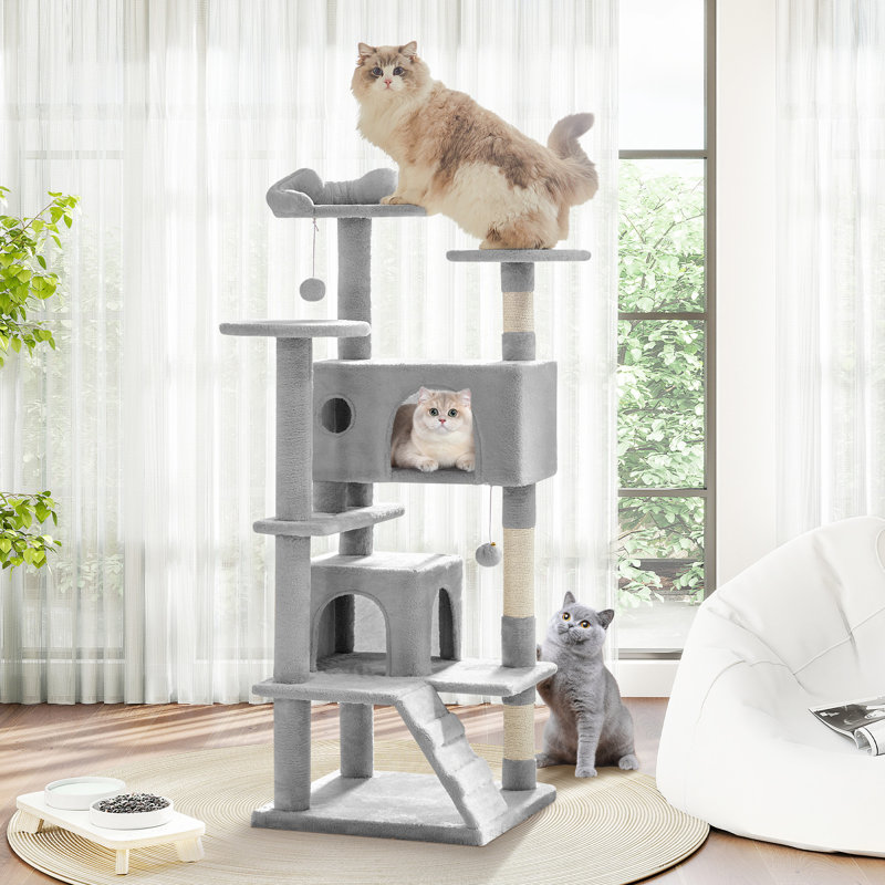Arbre à chat, tour pour chat à plusieurs niveaux, Gris clair