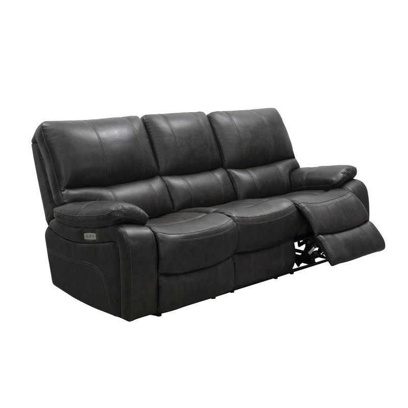 Flagg 86" Genuine Leather Pillow Top Arm Reclining Sofa, Gray Genuine Leather