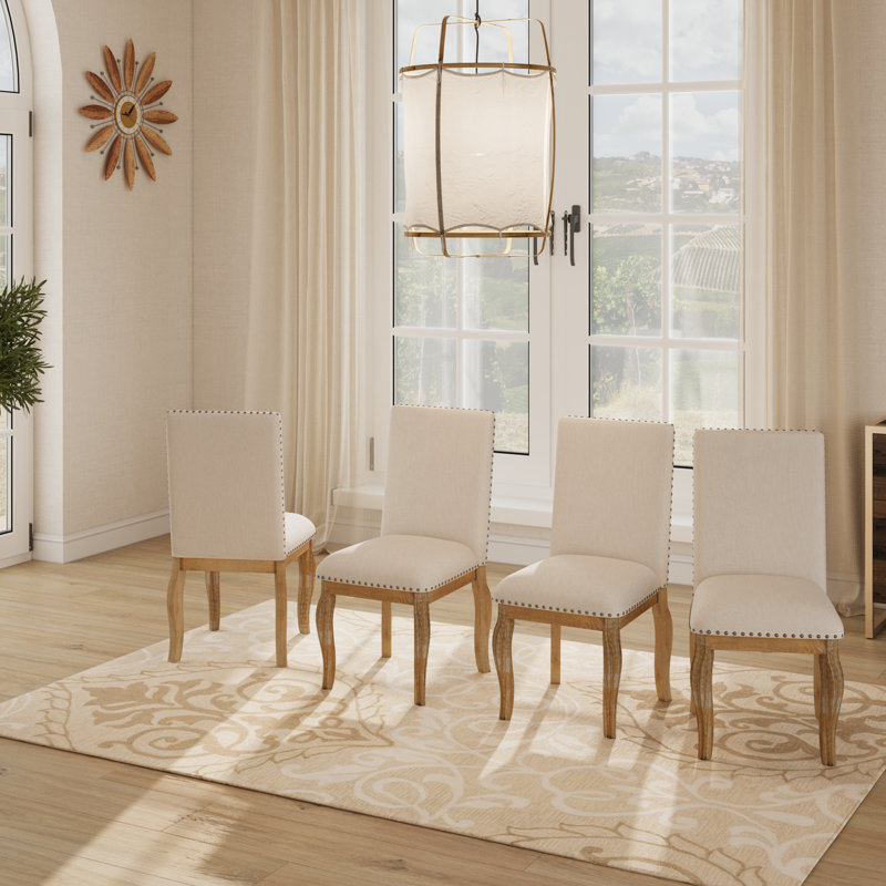 Chaise parsons en bois massif Mykhajlo, chaise de salle à manger, chaise de salle à manger, chaise de cuisine, Beige