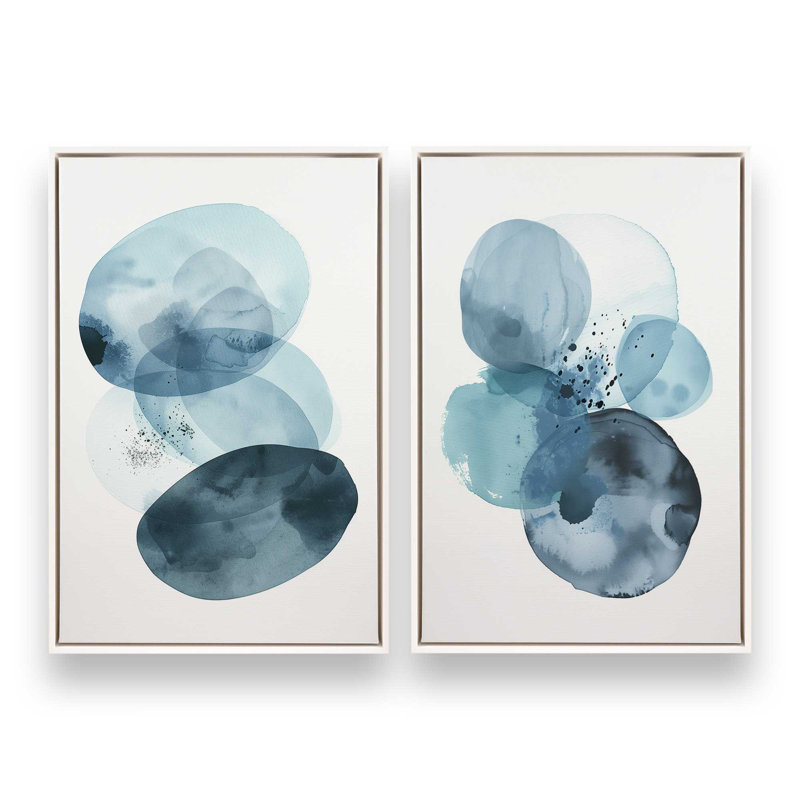Ensemble de 2 brumes de topaze bleue, H 37 po x l 50 po, Cadre flottant blanc opaque