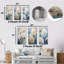 Minimalisme Blooming Mums, peinture en bleu et blanc-1667496839