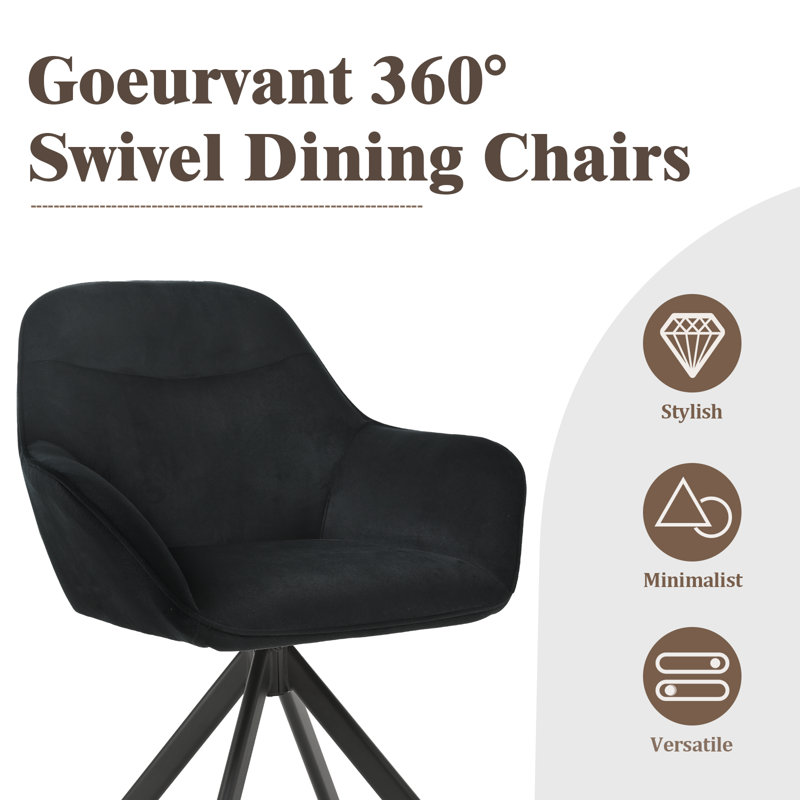 48.5cm H Swivel Upholstered Dining Chairs- Ergonomic Back, Black Velvet