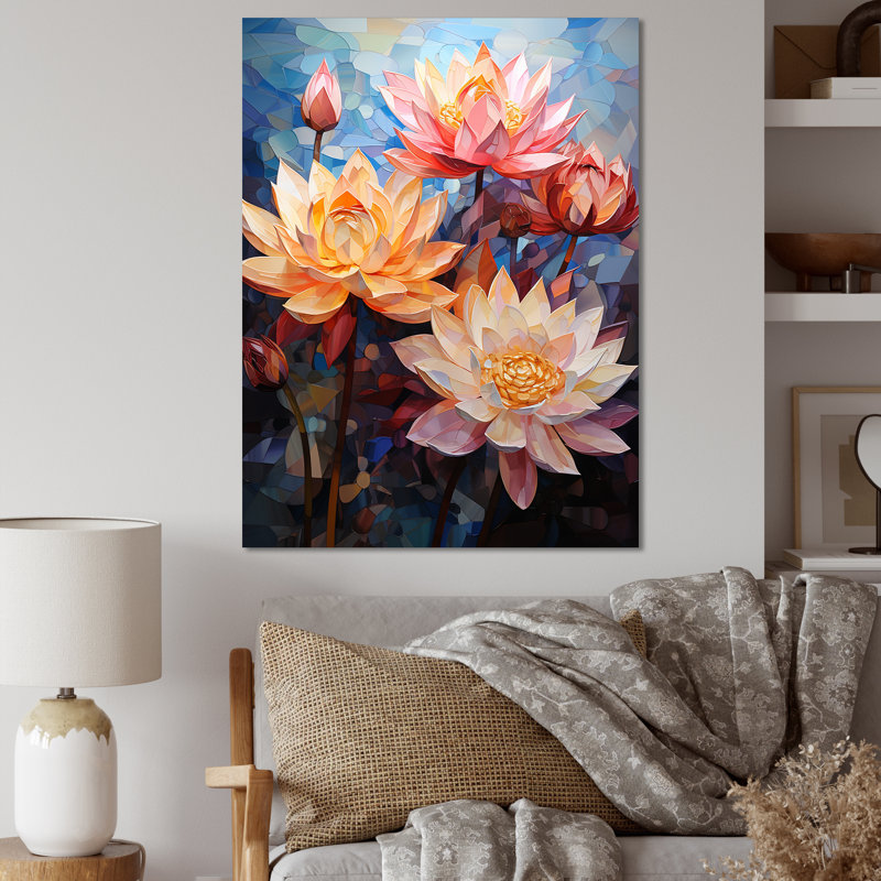 " Lotus Cubist Harmony I ", Black Picture Framed, 32" H x 24" W