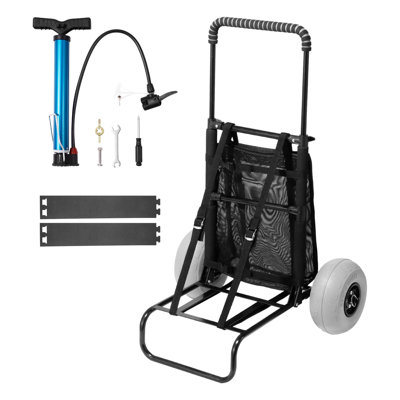 Beach Dolly avec de grandes roues pour le sable, une plate-forme de chargement de 20,1 po x 14,6 po, des roues-ballons de 9 po, un chariot de sable pliant d'une capacité de charge de 165 lb et un chariot réglable pour la plage de 27,2 po à 44,9 po de hauteur