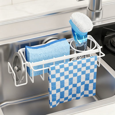 4-in-1 Sink Caddy with Strong Suction Cup, Removable Kitchen Sink Organizer, Rustproof Stainless Steel Holder for Sponge, Brush, Scrubber, and Scraper